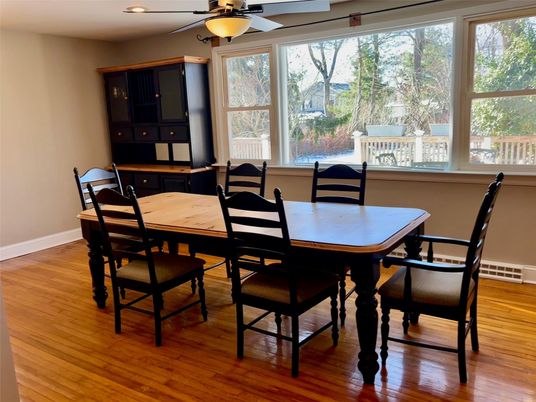 Dining room, Interior, Recessed Lighting, Wood Texture Flooring
