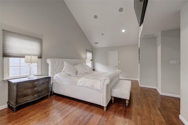 Bedroom, Interior, Recessed Lighting, Wood Texture Flooring