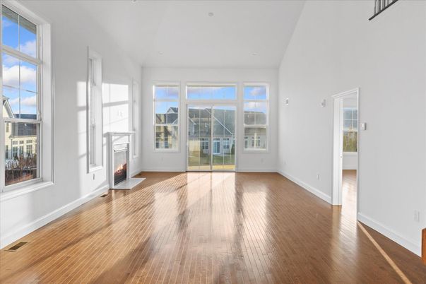 Empty room, Fireplace, Interior, Recessed Lighting, Wood Texture Flooring