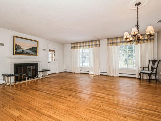 Chandelier, Empty room, Fireplace, Interior, Wood Texture Flooring