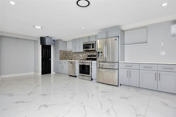 Interior, Kitchen, Marble, Recessed Lighting, Stainless Steel Appliances