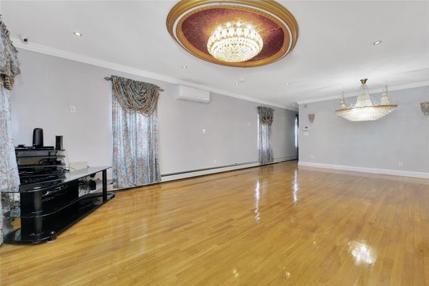 Chandelier, Home Office, Interior, Recessed Lighting, Wood Texture Flooring