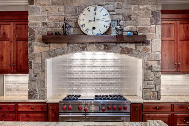 Interior, Kitchen, Stainless Steel Appliances, Stone Walls