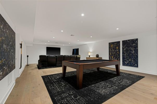 Billiard Table, Game Room, Interior, Recessed Lighting, Wood Texture Flooring