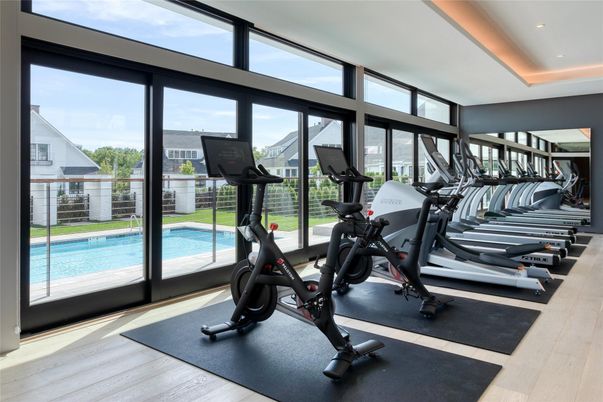 Fitness Equipment, Gym, Interior, Recessed Lighting, Wood Texture Flooring