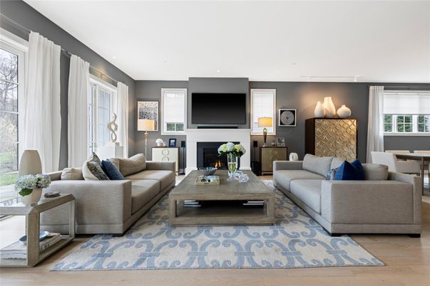 Dining room, Fireplace, Interior, Living room, Wood Texture Flooring
