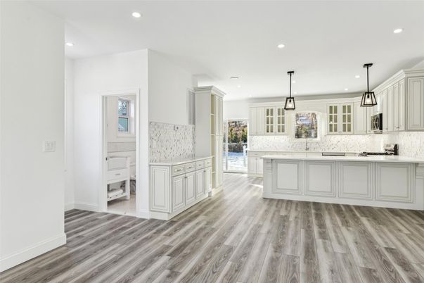 Interior, Kitchen, Pendant Lights, Recessed Lighting, Wood Texture Flooring