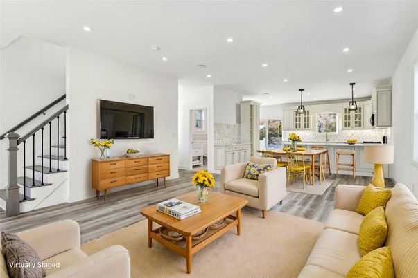 Dining room, Interior, Kitchen, Living room, Pendant Lights, Recessed Lighting, Wood Texture Flooring