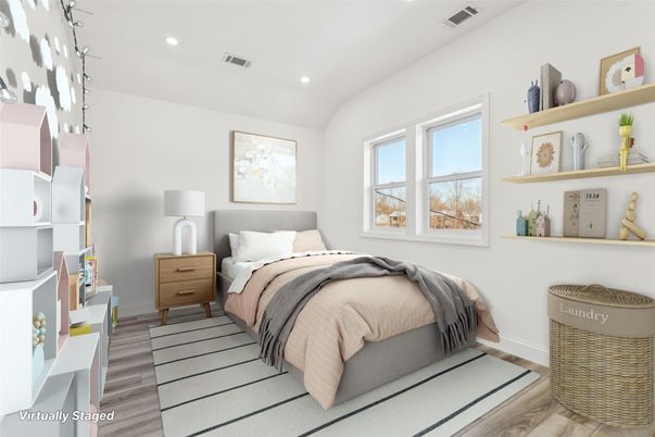 Bedroom, Interior, Recessed Lighting, Wood Texture Flooring