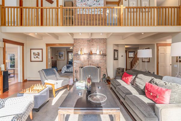 Fireplace, Interior, Living room, Stone Walls, Wood Texture Flooring