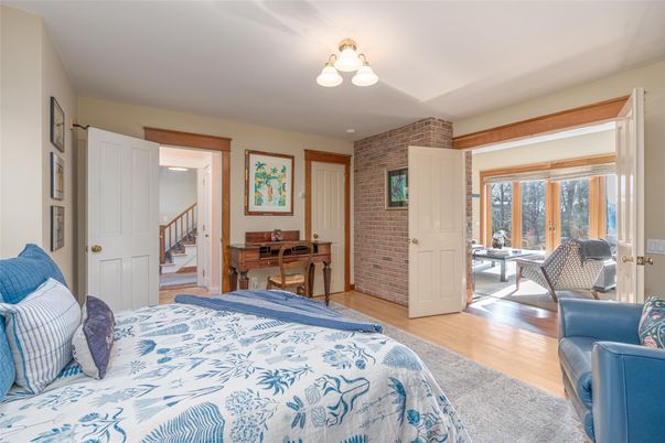 Bedroom, Interior, Stone Walls, Wood Texture Flooring