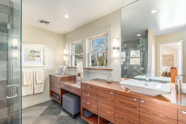 Bathroom, Dual Sink Vanities, Glass Shower, Interior, Recessed Lighting