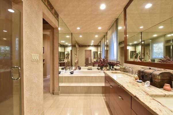 Bathroom, Dual Sink Vanities, Glass Shower, Interior, Recessed Lighting