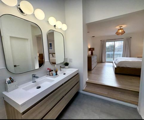 Bathroom, Bedroom, Dual Sink Vanities, Interior, Wood Texture Flooring