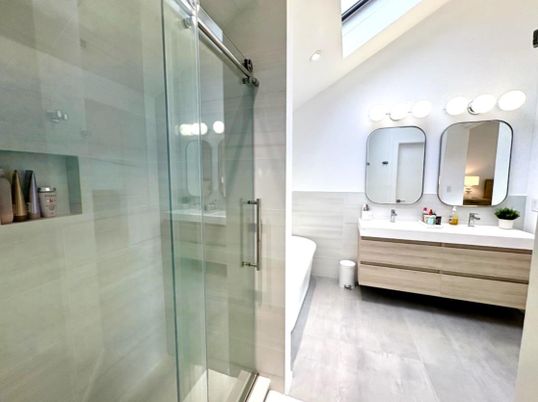 Bathroom, Dual Sink Vanities, Free Standing Baths, Glass Shower, Interior, Recessed Lighting