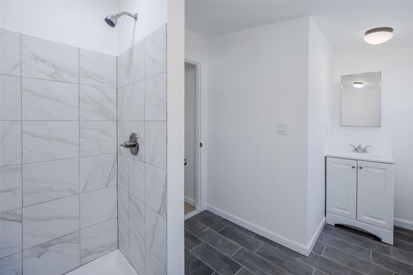 Bathroom, Interior, Marble Walls, Wood Texture Flooring