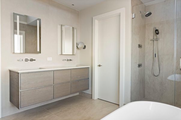 Bathroom, Dual Sink Vanities, Glass Shower, Interior