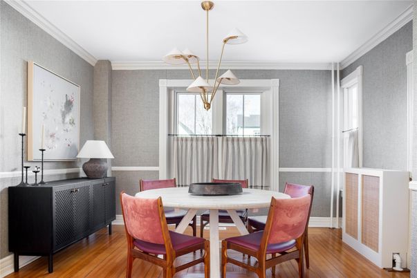Dining room, Interior, Pendant Lights, Wood Texture Flooring