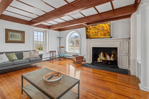Fireplace, Interior, Living room, Wooden Beams, Wood Texture Flooring