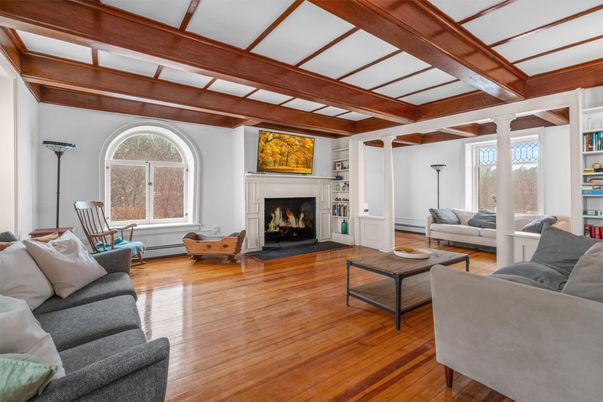 Fireplace, Interior, Living room, Wooden Beams, Wood Texture Flooring