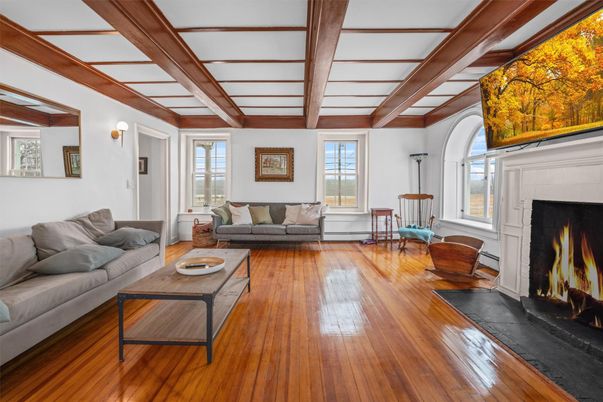 Fireplace, Interior, Living room, Wooden Beams, Wood Texture Flooring
