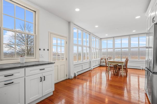Dining room, Interior, Recessed Lighting, Wood Texture Flooring