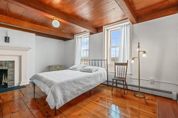 Bedroom, Fireplace, Interior, Wooden Beams, Wooden Ceilings, Wood Texture Flooring