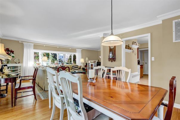 Dining room, Interior, Living room, Pendant Lights, Wood Texture Flooring
