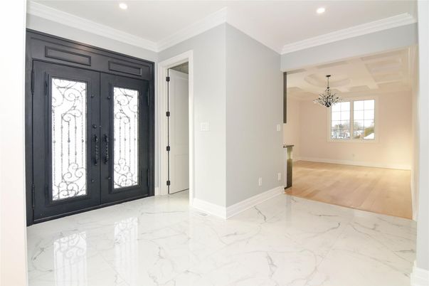 Chandelier, Empty room, Interior, Marble, Recessed Lighting, Wood Texture Flooring