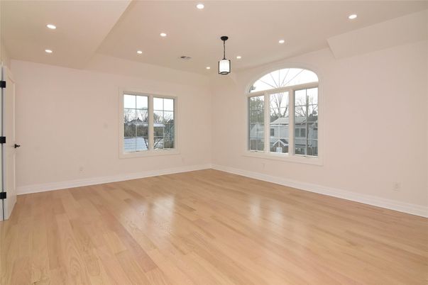 Empty room, Interior, Pendant Lights, Recessed Lighting, Wood Texture Flooring