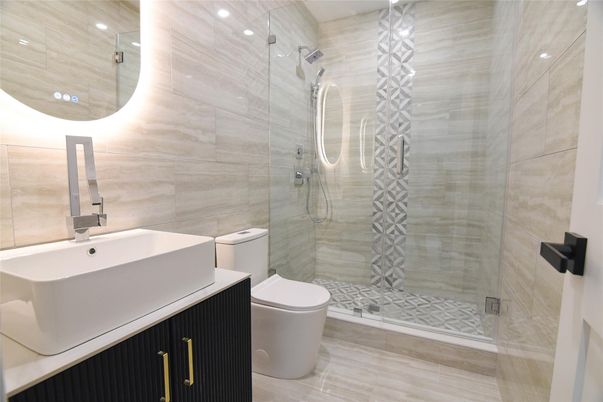 Bathroom, Glass Shower, Interior, Recessed Lighting