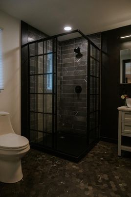 Bathroom, Glass Shower, Interior, Recessed Lighting