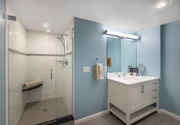 Bathroom, Glass Shower, Interior, Recessed Lighting