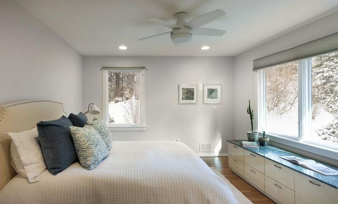 Bedroom, Interior, Recessed Lighting, Wood Texture Flooring