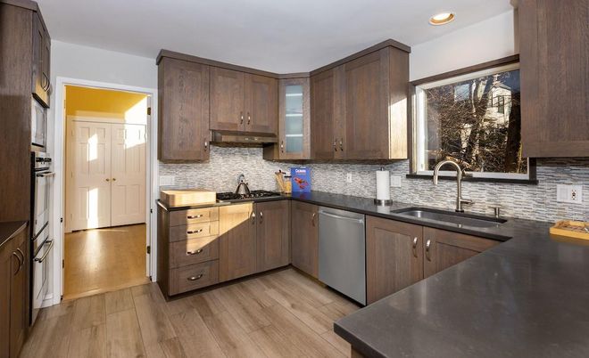 Interior, Kitchen, Recessed Lighting, Wood Texture Flooring