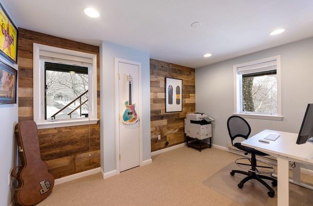 Home Office, Interior, Recessed Lighting, Wooden Walls