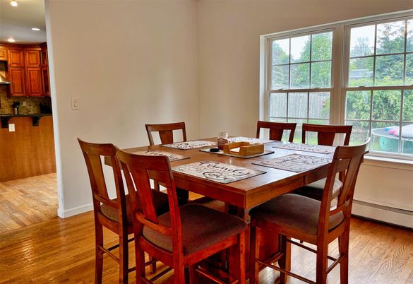Dining room, Interior, Recessed Lighting, Wood Texture Flooring