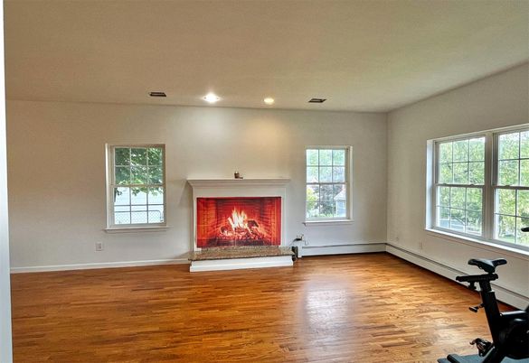 Empty room, Fireplace, Interior, Recessed Lighting, Wood Texture Flooring