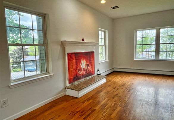 Fireplace, Interior, Recessed Lighting, Wood Texture Flooring