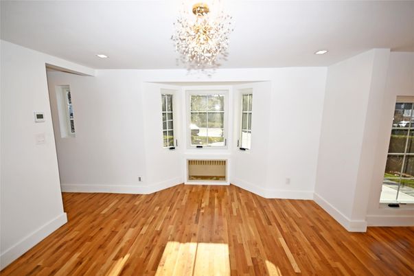 Chandelier, Empty room, Interior, Recessed Lighting, Wood Texture Flooring