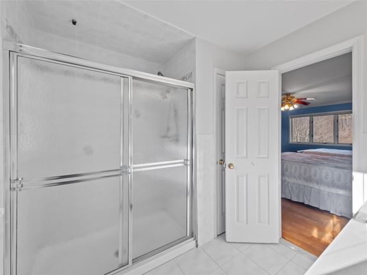 Bathroom, Bedroom, Glass Shower, Interior, Wood Texture Flooring
