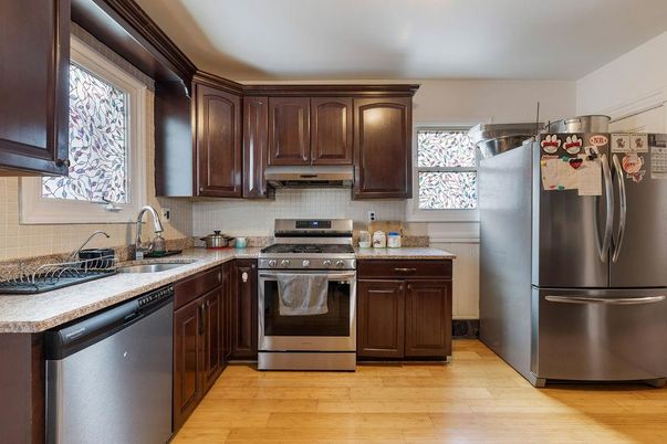Interior, Kitchen, Stainless Steel Appliances, Wood Texture Flooring