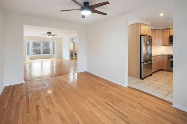 Empty room, Interior, Kitchen, Recessed Lighting, Wood Texture Flooring