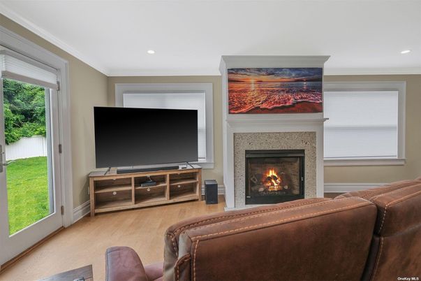 Fireplace, Interior, Recessed Lighting, Wood Texture Flooring