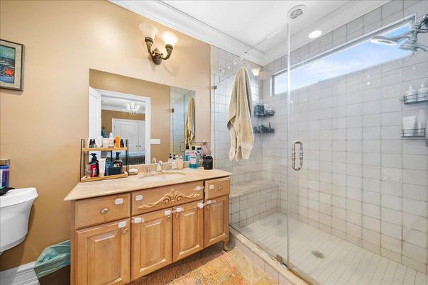 Bathroom, Glass Shower, Interior, Recessed Lighting