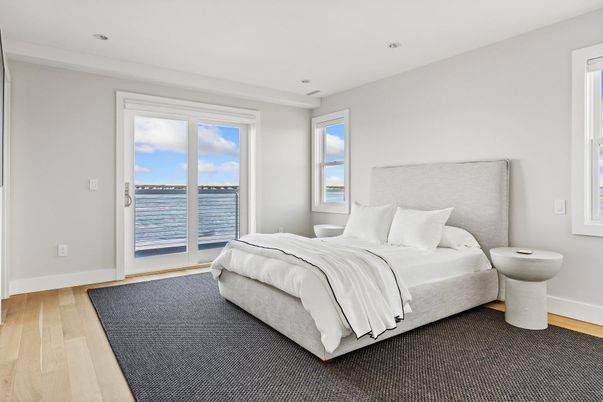 Bedroom, Interior, Recessed Lighting, Water, Wood Texture Flooring