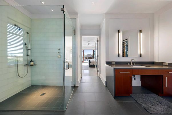 Bathroom, Glass Shower, Interior, Recessed Lighting
