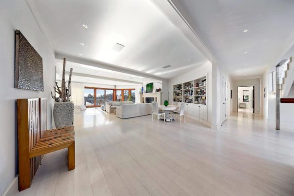 Dining room, Interior, Living room, Piano, Recessed Lighting, Wood Texture Flooring