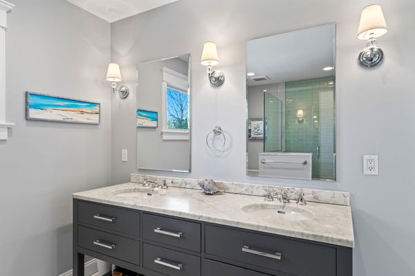 Bathroom, Dual Sink Vanities, Glass Shower, Interior, Recessed Lighting
