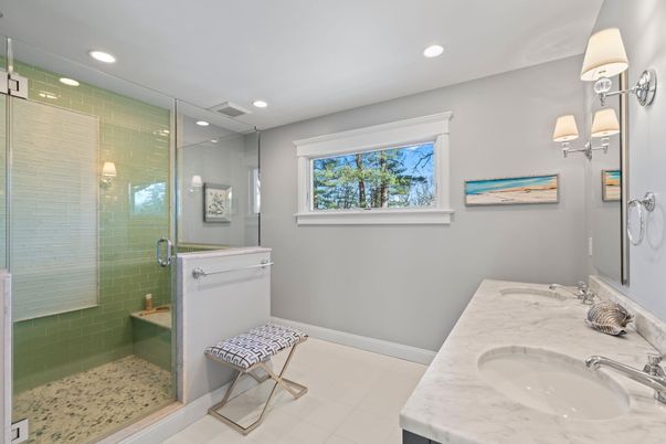 Bathroom, Dual Sink Vanities, Glass Shower, Interior, Recessed Lighting